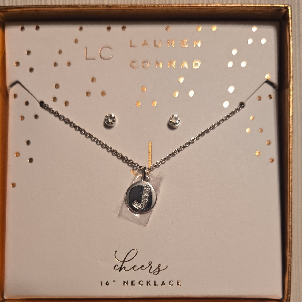 LC Lauren Conrad Silver Initial Necklace and Earrings Set